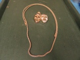 35 INCH GOLD PLATED STERLING NECKLACE .46 TROY OZ WITH DOUBLE MASK PENDANT
