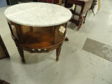OAK HAT AND COAT RACK AND ROUND MARBLE TOP TWO TIER TABLE