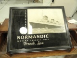 FRAMED AD NORMANDY WORLD LARGEST SHIP FRENCH LINE  APPROX  26 X 20 INCH