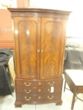 BAKER BURLED MAHOGANY WARDROBE/ENTERTAINMENT CENTER WITH TWO DOORS AND THRE