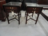 TWO DROP LEAF HENKEL HARRIS NIGHT STANDS WITH TWO DRAWERS GENUINE MAHOGANY