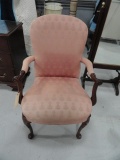 UPHOLSTERED ARMCHAIR BY SOUTHWOOD HICKORY NORTH CAROLINA WITH CARVED LEGS P