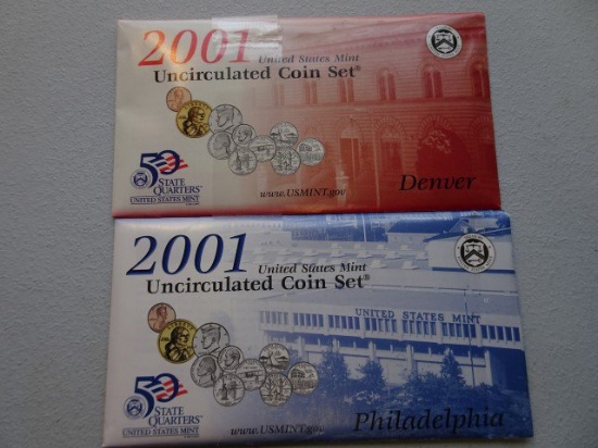 2001 US MINT UNCIRCULATED COIN SETS DENVER AND PHILADELPHIA