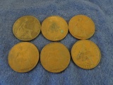 6 BRITISH PENNYS 1906 2-1914 2-1921 1938