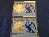 2 - 1998 AMERICAN EAGLE SILVER DOLLARS 1OZ FINE SILVER EA