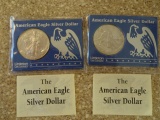 2 AMERICAN EAGLE SILVER DOLLARS 1997 WITH CERTIFICATE OF AUTHENTICITY
