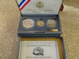 1991 MOUNT RUSHMORE ANNIVERSARY COINS THREE COIN PROOF SET WITH CERTIFICATE