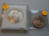 1886 MORGAN SILVER DOLLAR & 1962 BEN FRANKLIN 1/2 DOLLAR