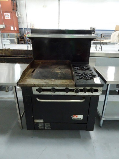 SOUTHBEND GAS RANGE WITH 2 BURNNER AND 24" GRIDDLE ON CASTERS