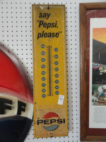 VINTAGE PEPSI METAL THERMOMETER APPROX 28" X 8"