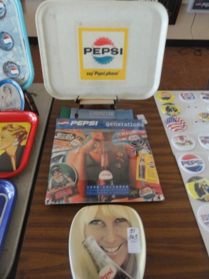 PEPSI TRAY WITH BOOK PEPSI DAY WITH 1999 PEPSI CALENDAR AND PEPSI ADVERTISI