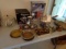 TABLE TOP LOT TO INCLUDE PUNCH BOWL SILVERPLATE COFFEE SET TRAVEL BAR BRASS