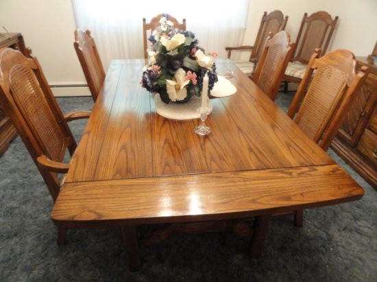 DINING ROOM TABLE WITH SEVEN MATCHING CHAIRS