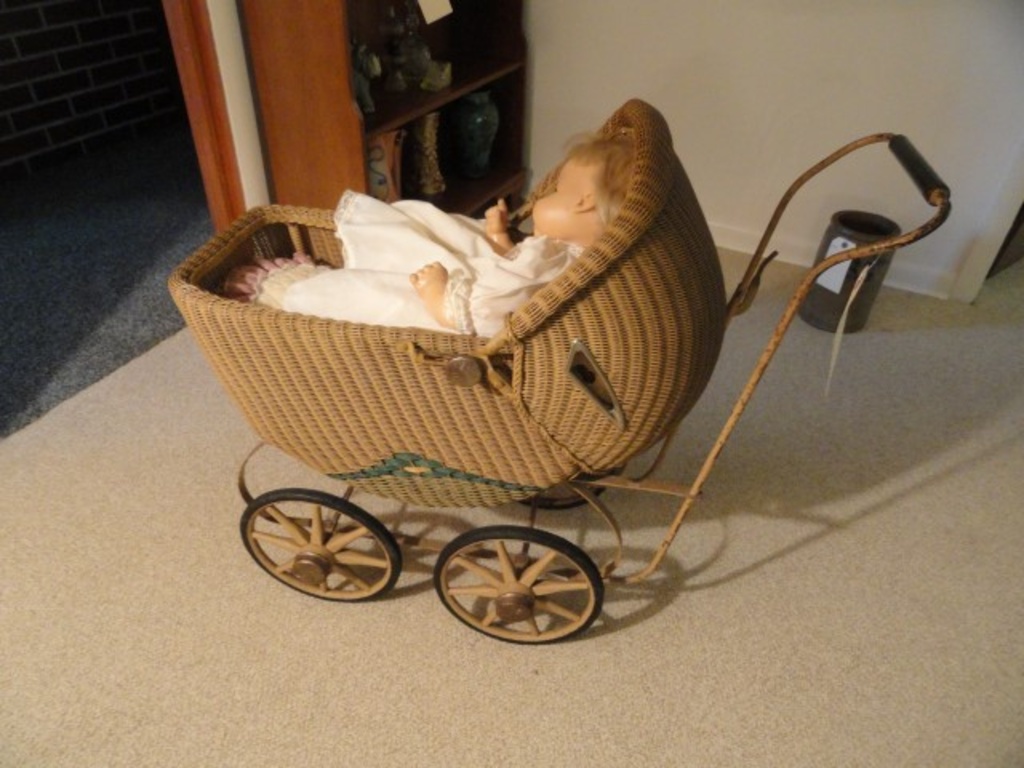 antique wicker doll stroller