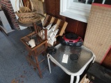 LOT WITH PATIO TABLES DOLL HIGH CHAIRS WITH DAMAGE BASKETS WICKER BAR STOOL