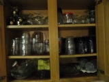 DOUBLE CABINET FULL OF STEMWARE TUMBLERS AND EVERYDAY CHINA