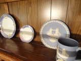 TOP SHELF OF CHINA HUTCH TO INCLUDE CHINA WEDGEWOOD HAND PAINTED DISHES