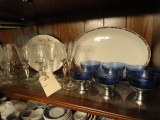 SECOND SHELF OF CHINA HUTCH TO INCLUDE CRYSTAL STEMWARE PUDDING BOWLS AND S