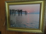 FRAMED PHOTO SUNSET WITH OYSTER FLOATS APPROX 17 X 15