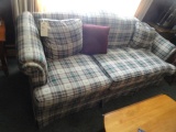 UPHOLSTERED ROLLED ARM SOFA WITH SMALL BURN HOLES