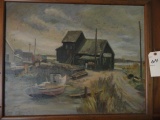 OIL ON CANVAS OF HARBOR MARSH SCENE SIGNED VGT APPROX 30 INCH X 24 INCH IN