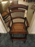 ANTIQUE HIGH CHAIR WITH BASKET WEAVE SEAT GREAT CONDITION