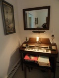 ZACHARY ELECTRIC ORGAN WITH MUSIC OIL LAMP MIRROR AND LIGHTHOUSE PAINTING