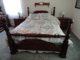 FIVE PIECE PINE BEDROOM SET TO INCLUDE CANNONBALL BED TWO NIGHT STANDS CHES