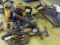 TABLE LOT INCLUDING SAWS MALLETS HAMMERS PIPE CUTTER AND CHAIN SAW