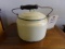 AGATE CREAM AND GREEN KETTLE WOODEN HANDLE