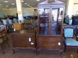 TWO PIECE WALNUT SET CHINA HUTCH AND SIDEBOARD