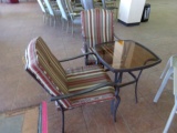 THREE PATIO CHAIRS AND TWO TABLES