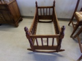 ANTIQUE SPOOL CARVED BABY ROCKER