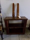 TWO TIER BOOK SHELF WITH FAUX MARBLE TOP AND TWO CANDLE HOLDERS