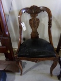 SIDE CHAIR WITH SHELL CARVED BACK AND LEATHER SEAT