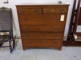 ANTIQUE CHESTNUT 6 DRAWER CHEST WITH HAND CUT DOVETAIL JOINTS ORIGINAL PULL