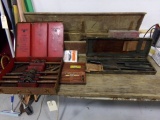 OLD RIVET GUN IN WOODEN BOX THREE OLD TAP AND DYE SET