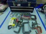 LOT OF C CLAMPS AND 22 INCH TOOL CHEST