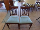 TWO MAHOGANY SIDE CHAIRS WITH BRASS FLOOR LAMP