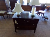 FOUR DRAWER EMPIRE STYLE BUREAU WITH TWO TABLE LAMPS