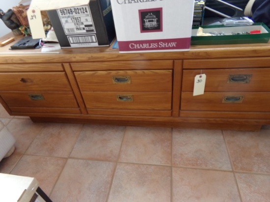 NATURAL WOOD CREDENZA APPROX 6 FEET X 20 INCH THREE DRAWER
