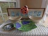 COLLECTION OF SERVING BOWLS PLATES AND LIGHTHOUSE PRINT