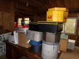 TABLE LOT TO INCLUDE HAT BOXES OLD HATS FIXTURES AND MORE