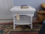 WICKER END TABLE WITH TWO TIERS APPROX 22 INCH HIGH X 22 INCH WIDE WITH MIR