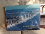 ROLLED ARM SOFA AND CONTENTS TO INCLUDE FRAMED CARD AND OCEAN CITY POSTER A