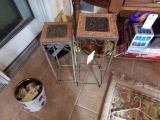 PAIR OF SMALL WROUGHT IRON STANDS WITH TILE TOPS