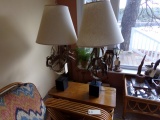 PAIR OF CONTEMPORARY TABLE LAMPS BRASS COLORED METAL