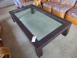 LARGE GLASS TOP COCKTAIL TABLE  APPROX 38 INCH X 62 INCH