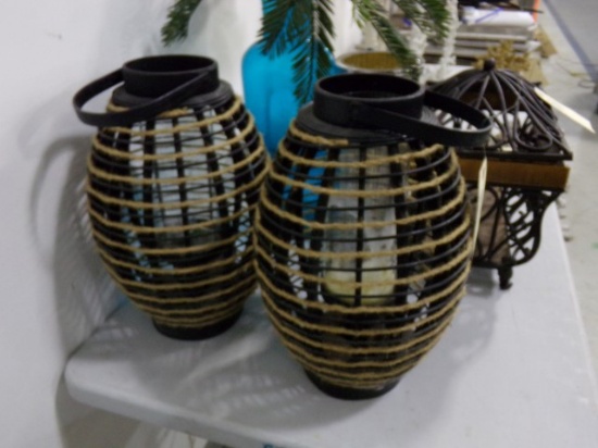PAIR BASKET CANDLE HOLDERS APPROX 16" TALL