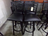4 LADDER BACK SWIVEL BAR STOOLS PAINTED BLACK METAL WITH UPHOLSTERED SEAT